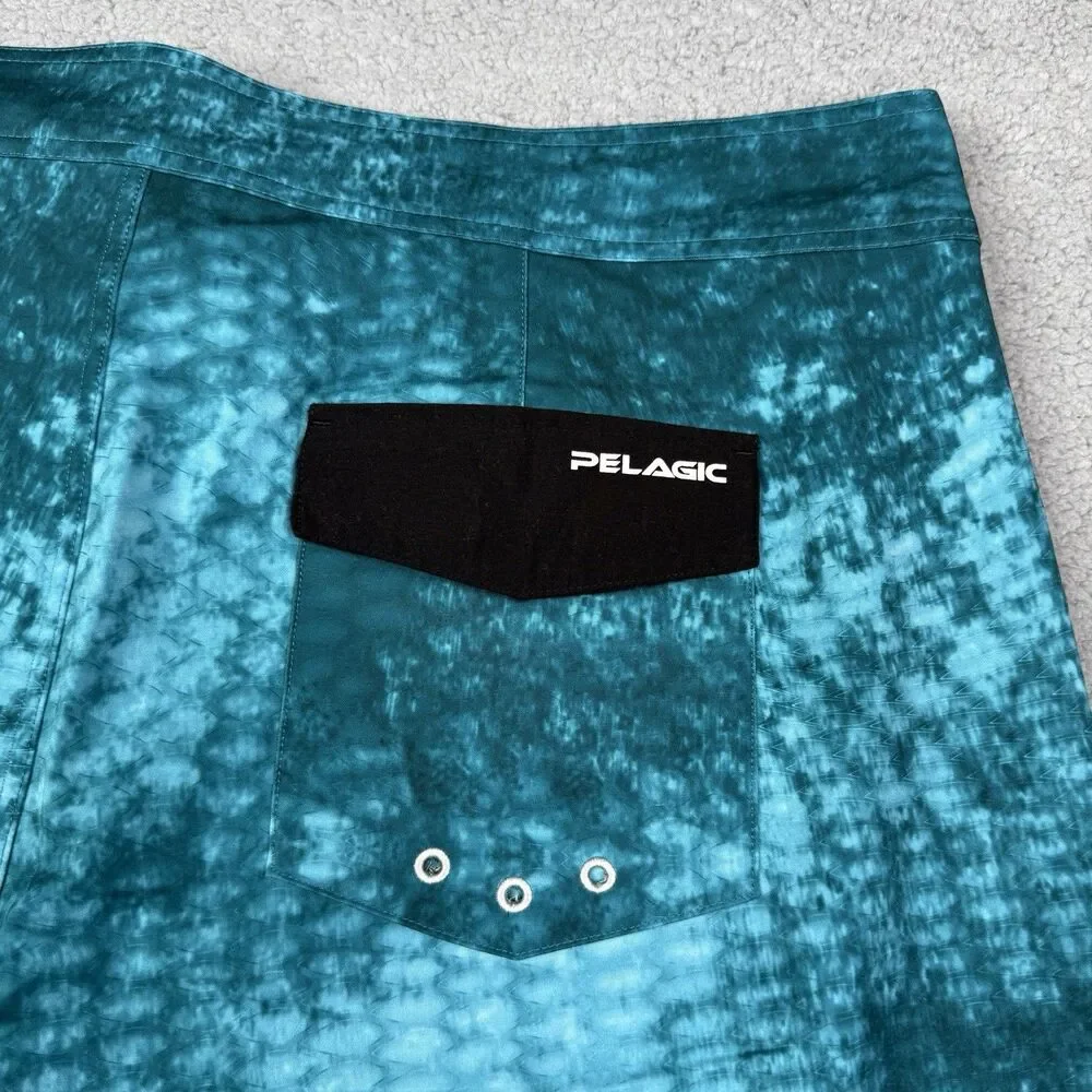 Pelagic Board Shorts Mens 40 Teal Blue Argonaut Swim Trunks Fishing Surf Beach